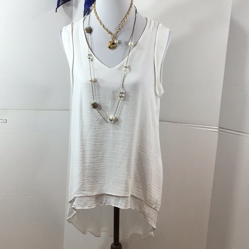 Renuar white hi/low sleeveless tunic L NWT